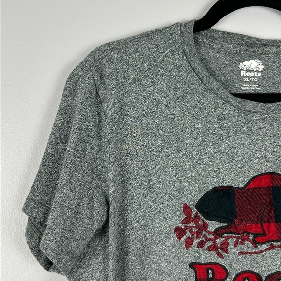 Roots Casual Tartan Plaid Beaver Short Sleeve Crew Neck Tee XL Heather Grey - Picture 5 of 11